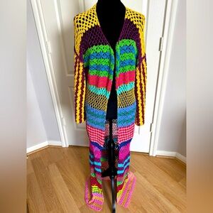 ROSE CARMINE Lurex Metallic Crochet French Luxury Long Sleeve Cardigan OS VGUC